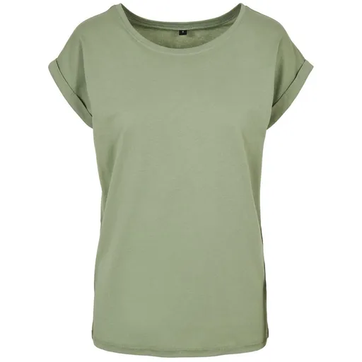 Build Your Brand Voľné dámske tričko s ohrnutými rukávmi - Jemne šalviová | XS