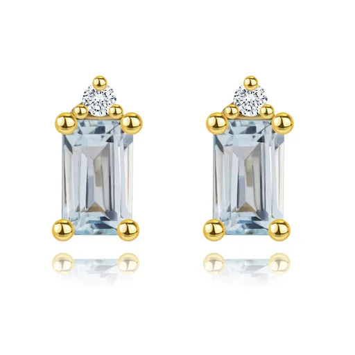 Zlaté náušnice 14K s modrým topásom a diamantom