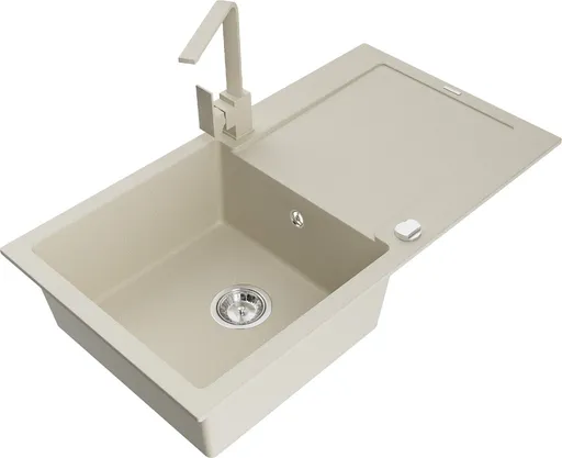 MEXEN/S MEXEN/S - Leo granitový drez 1-miska s odkvapkávačom vrátane batérie Rita, béžový 6501-69-670300-69