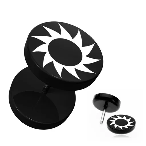 Falošný piercing do ucha z akrylu - čierny, okrúhly, ozubené koliesko