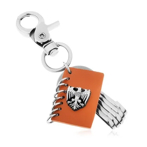 Prívesok na kľúče s patinovaným povrchom, hnedá umelá koža, znak orla