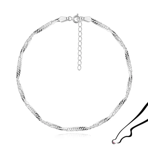 Náramok na členok v 925 striebre - husto spájané oválne očká, špirála