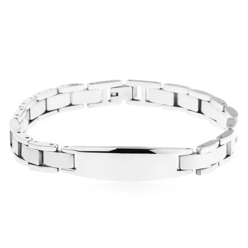 Náramok z chirurgickej ocele striebornej farby, H-články a obdĺžniky, známka