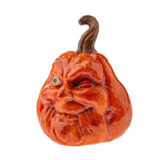 Jesenná dekorácia Tekvica s tvárou, 13 x 16 cm, oranžová, keramika