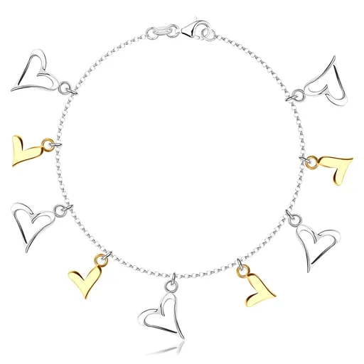 Retiazka na ruku zo striebra 925 - dvojfarebné srdiečkové prívesky