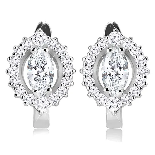 Ródiované náušnice zo striebra 925, úzke brúsené zrnko s čírym obrysom