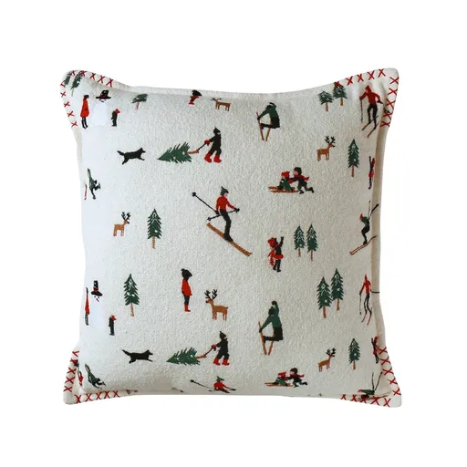 Vankúšik s výšivkou lyžiarov