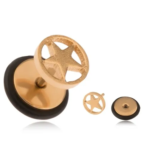 Oceľový fake plug zlatej farby, hviezda v kruhu