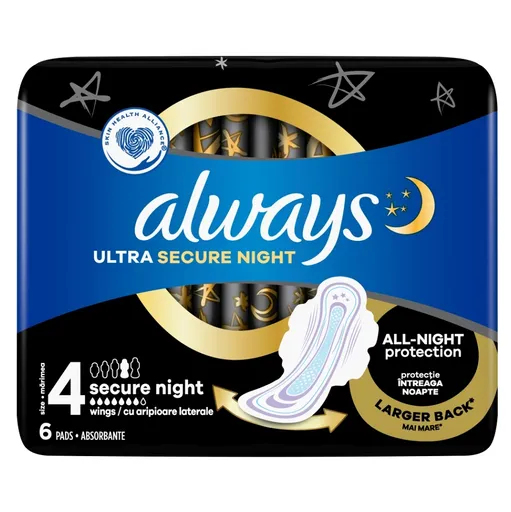 ALWAYS Ultra Hygienické Vložky Secure Night s krídelkami veľkosť 4 - 6 kusov