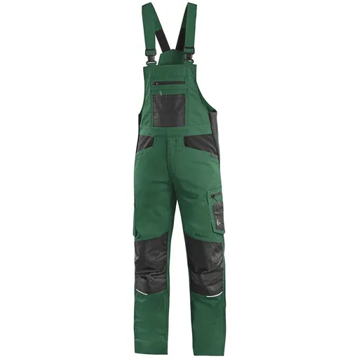 Canis (CXS) Pánske pracovné nohavice s náprsenkou CXS SOLIS FLEX - Zelená / čierna | 50