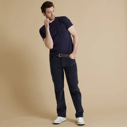 Menčestrové nohavice s 5 vreckami a pružným pásom na bokoch