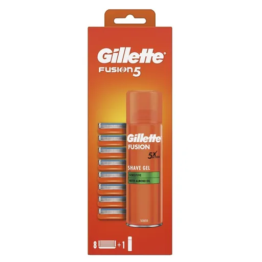 GILLETTE Fusion5 Náhradná hlavica 8 ks + Fusion Gél na holenie 200 ml