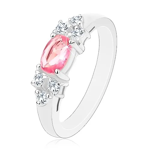 Ligotavý prsteň v striebornom odtieni, ružovo-číra zirkónová mašlička - Veľkosť: 50 mm