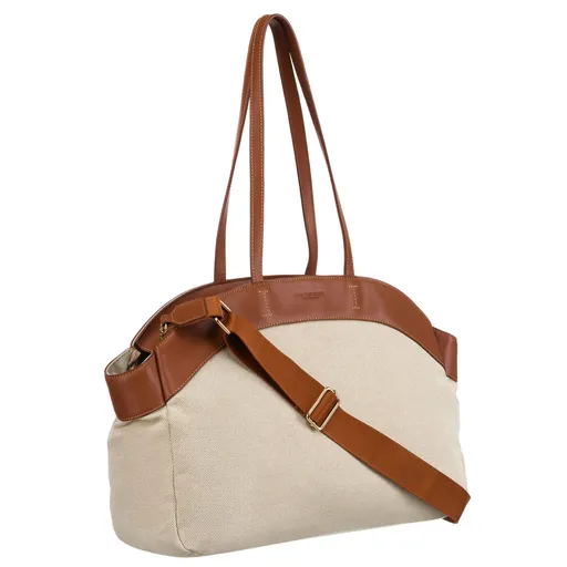 Veľká béžovo-hnedá dámska kabelka z kože a nylonu s organizérom – Peterson