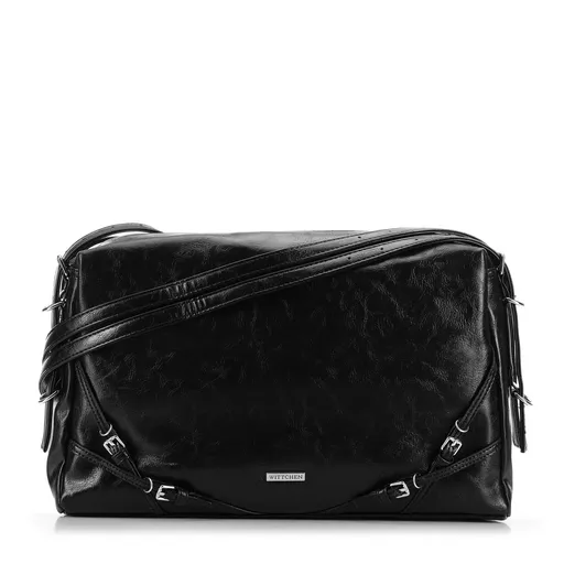 Dámska shopperka s ozdobnými pásikmi čierna 99-4Y-419-1