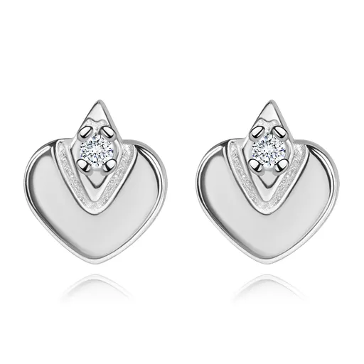Zlaté náušnice z bieleho zlata v tvare srdca so zirkónom