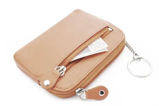 Väčšia béžová kožená dvojzipsová kľúčenka 619-8104-82