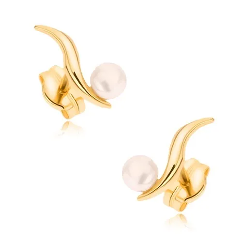 Zlaté 9K náušnice s vlnovkou a kultivovanou perlou