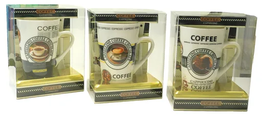 MAKRO - Hrnček s lyžičkou keramický Cappuccino Coffee rôzne dekory