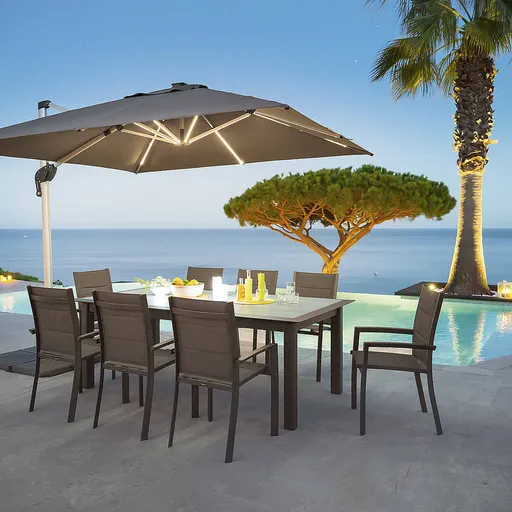 DEOKORK Slnečník výkyvný EXCLUSIVE LED 3x3 m (grafit)