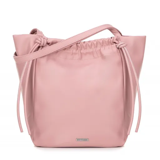 Dámska shopperka z ekokože s ozdobnými šnúrkami ružová 100-4Y-434-P