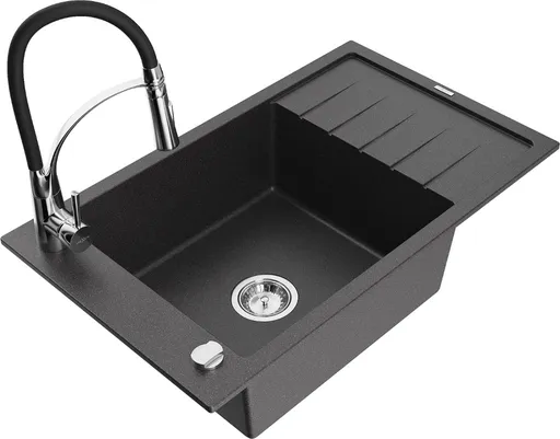 MEXEN/S MEXEN/S - Elias granitový drez 1 s odkvapkávačom vrátane batérie Aster, čierna kropenatá 6511-76-73450-07