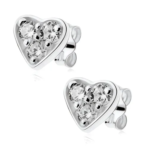 Náušnice zo striebra 925, trblietavé srdiečko vykladané čírymi zirkónmi