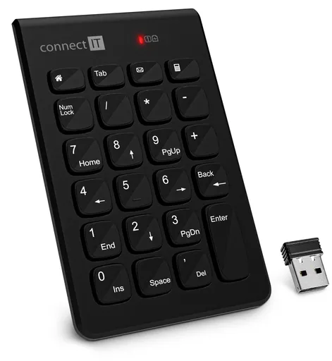 CONNECT IT NumCALC bezdrôtová numerická klávesnica, (+ 1x AAA batéria zadarmo), ČIERNA