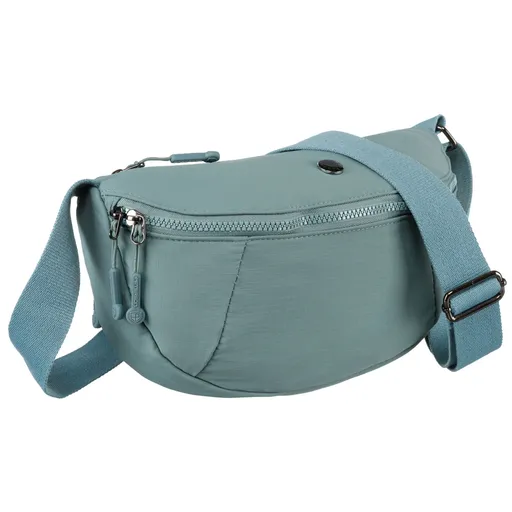 Modrá dvojkomorová dámska kapsička z polyesteru so zapínaním na zips