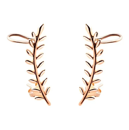 Crawler náušnice medenej farby, striebro 925, vetvička s listami, puzetky a háčiky