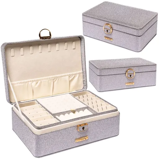 Sivá elegantná šperkovnica s kľúčikom a uzatváraním - Peterson