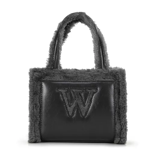 Damski kuferek z ekoskóry obszyty futerkiem szary 99-4Y-215-9