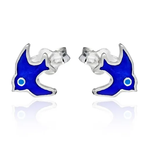 Strieborné puzetové náušnice 925 - modrý vtáčik