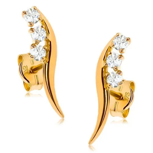 Zlaté náušnice 9K vlnovka s čírymi zirkónmi
