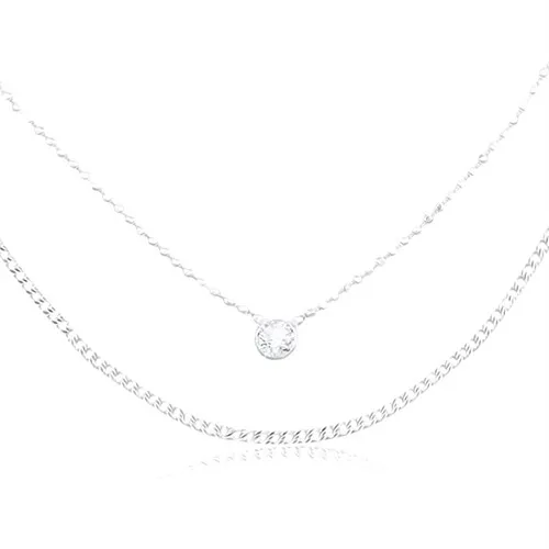 Strieborný náhrdelník 925, zdvojená retiazka, okrúhly zirkón čírej farby