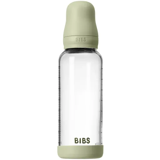 BIBS Baby Glass Bottle Silicone antikoliková fľaša so silikónovým náustkom Sage 240 ml