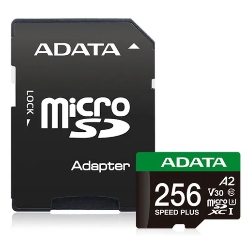 ADATA MicroSDXC karta 256 GB Speed Plus, U3, C10, A2, V30 (R: 180/W: 160 MB/s) + SD adaptér