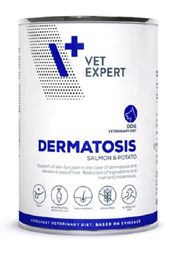 VetExpert VD dog 4T Dermatosis Salmon & Potatio diétne krmivo v konzerve pre psy 400 g