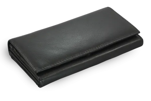 Čierna dámska listová kožená peňaženka s poklopom 511-4233-60