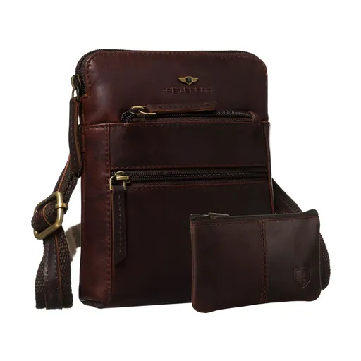 Hnedá pánska kožená crossbody taška Peterson + puzdro na kľúče