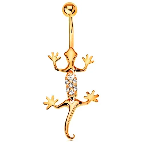 Piercing do pupka zo žltého 9K zlata - jašterica zdobená čírymi zirkónmi