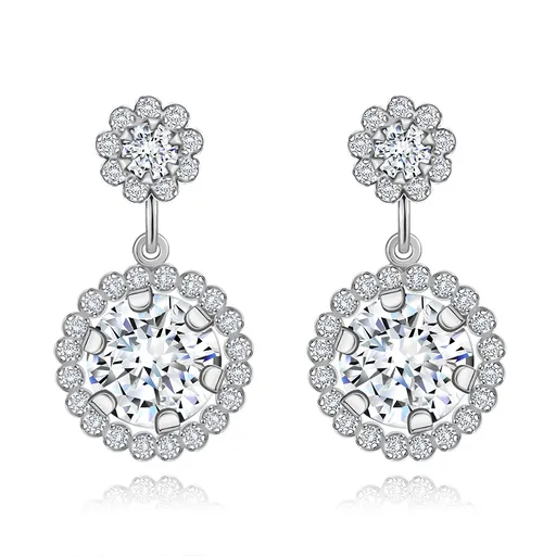 Náušnice z bieleho 14K zlata - dva zirkónové kvietky čírej farby