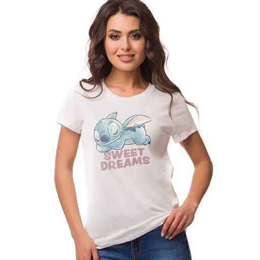 Tričko so stredovou potlačou Stitch Sweet dreams a krátkymi rukávmi