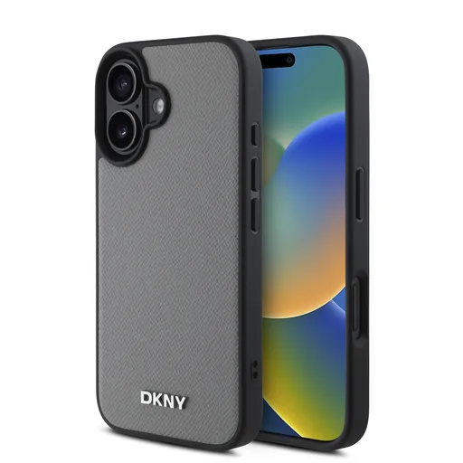 DKNY PU LEATHER SILVER Ochranný kryt Apple iPhone 16 šedý