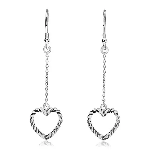 Náušnice zo striebra 925 - vrúbkované srdcia na retiazke