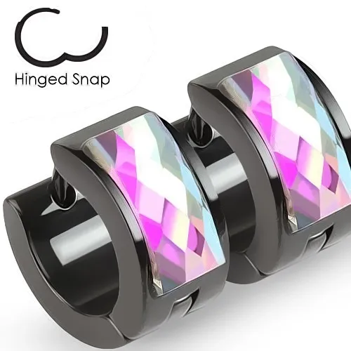 Kĺbové náušnice z ocele 316L, čierna farba, brúsený zirkón, dúhový odlesk
