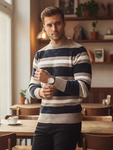 Pánsky tmavomodrý pruhovaný sveter Dstreet WX2263