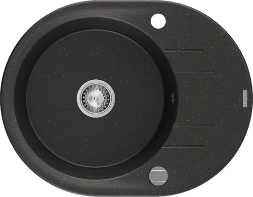 MEXEN MEXEN - Kevin granitový drez 1 s odkvapkávačom 586x458 mm, čierna/zlatý metalik, sifón chróm 6517581005-75