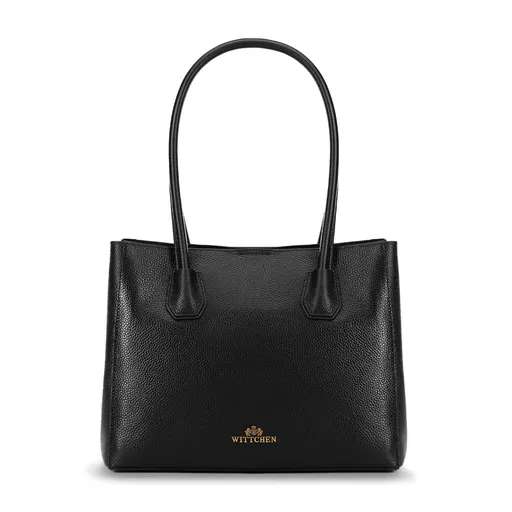 Dámsky kabelka z kože trojkomorový čierno-zlatý 100-4E-617-1G