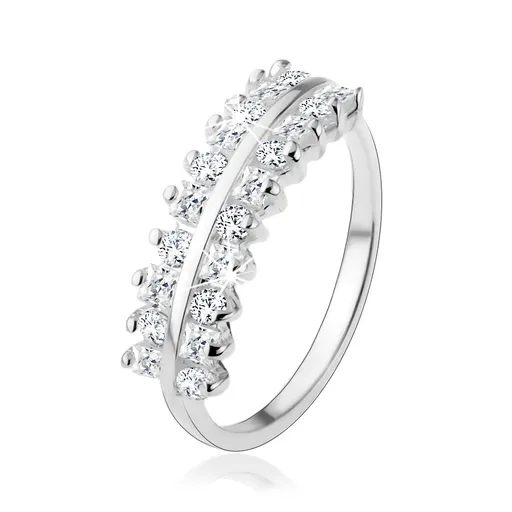 Prsteň zo striebra 925, trblietavé zirkónové línie, lesklý pásik uprostred - Veľkosť: 48 mm